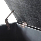 Banc de rangement capitonné en tissu de lin avec pieds fuselés en bois