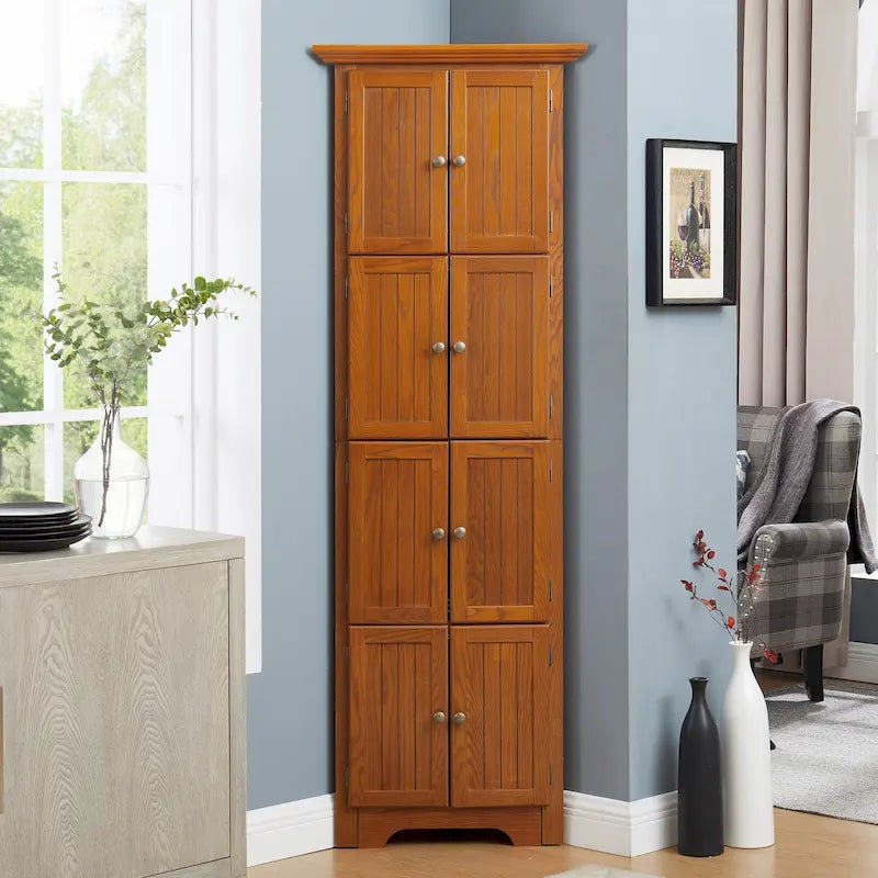 Meuble de rangement d'angle de cuisine à 4 niveaux de 72 po style ferme avec 8 portes, meuble de rangement haut et étagères réglables