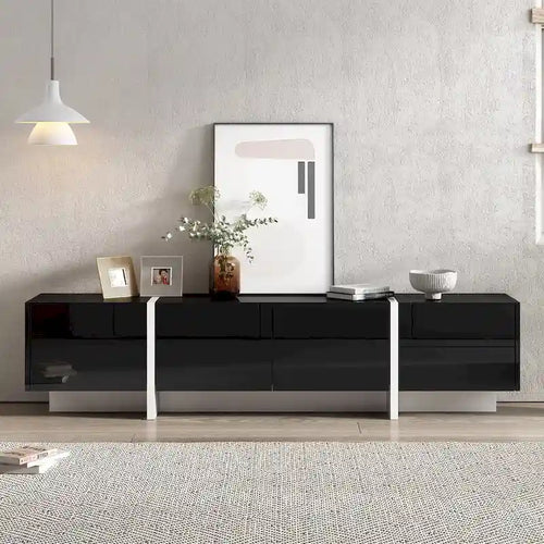 Meuble TV noir brillant 74,8 avec tiroirs pour téléviseurs de 80 po