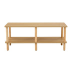 Meuble TV moderne à 2 niveaux avec étagère de rangement ouverte et pieds en bois d'hévéa