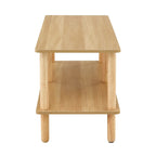 Meuble TV moderne à 2 niveaux avec étagère de rangement ouverte et pieds en bois d'hévéa