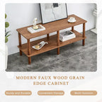 Meuble TV moderne à 2 niveaux avec étagère de rangement ouverte et pieds en bois d'hévéa