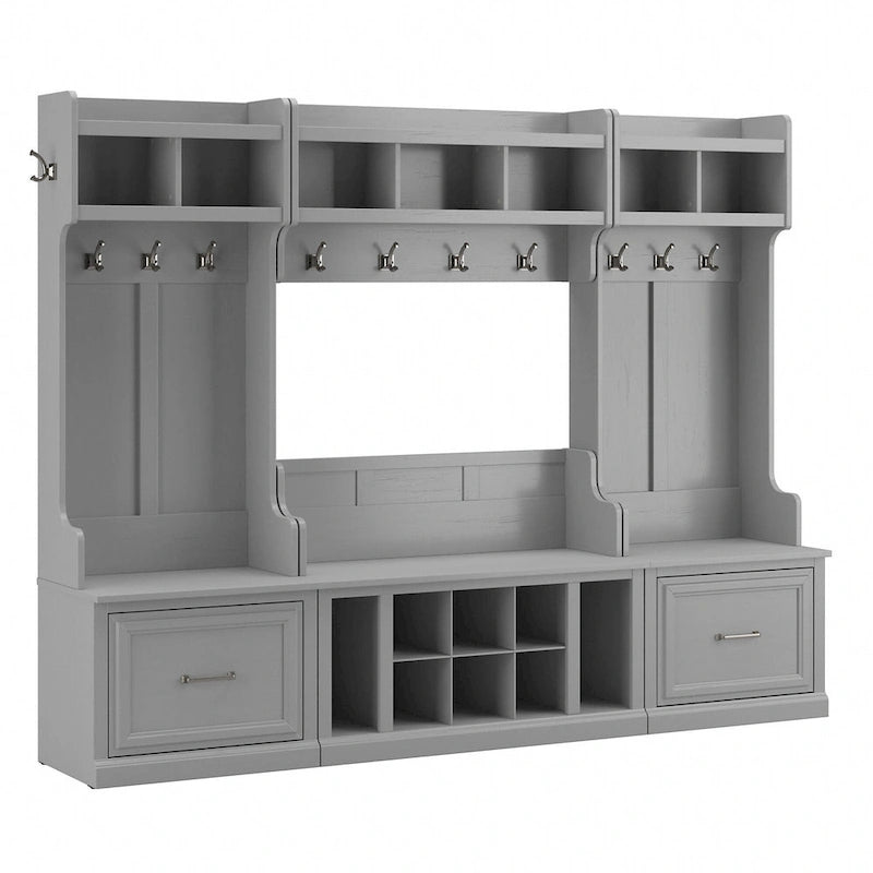 Ensemble complet de rangement d'entrée avec porte-manteau et banc à chaussures avec tiroirs