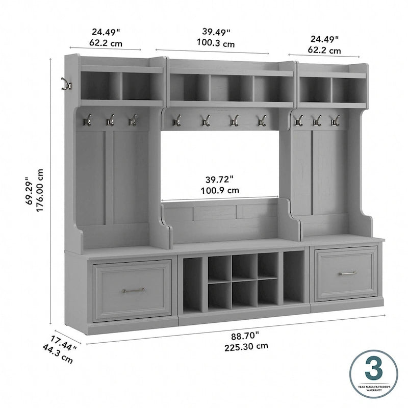 Ensemble complet de rangement d'entrée avec porte-manteau et banc à chaussures avec tiroirs