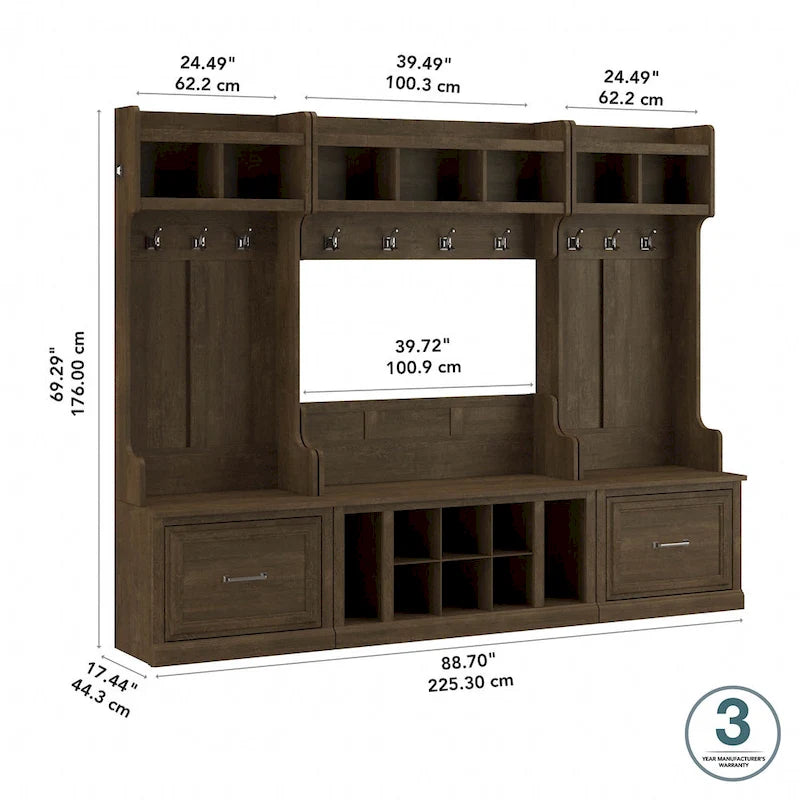 Ensemble complet de rangement d'entrée avec porte-manteau et banc à chaussures avec tiroirs