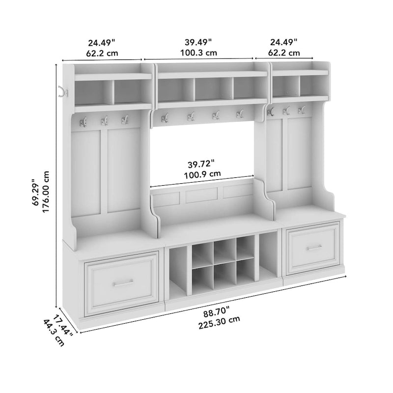 Ensemble complet de rangement d'entrée avec porte-manteau et banc à chaussures avec tiroirs