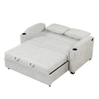 Canapé convertible 2 places en chenille avec dossier réglable, ports USB et porte-gobelets