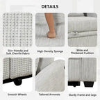 Canapé convertible 2 places en chenille avec dossier réglable, ports USB et porte-gobelets