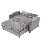 Canapé convertible 2 places en chenille avec dossier réglable, ports USB et porte-gobelets