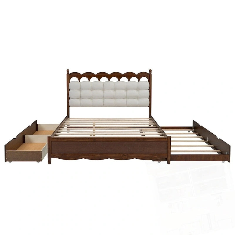 Lit Plateforme de Rangement en Bois avec 2 Grands Tiroirs et Lit Gigogne Jumeau XL