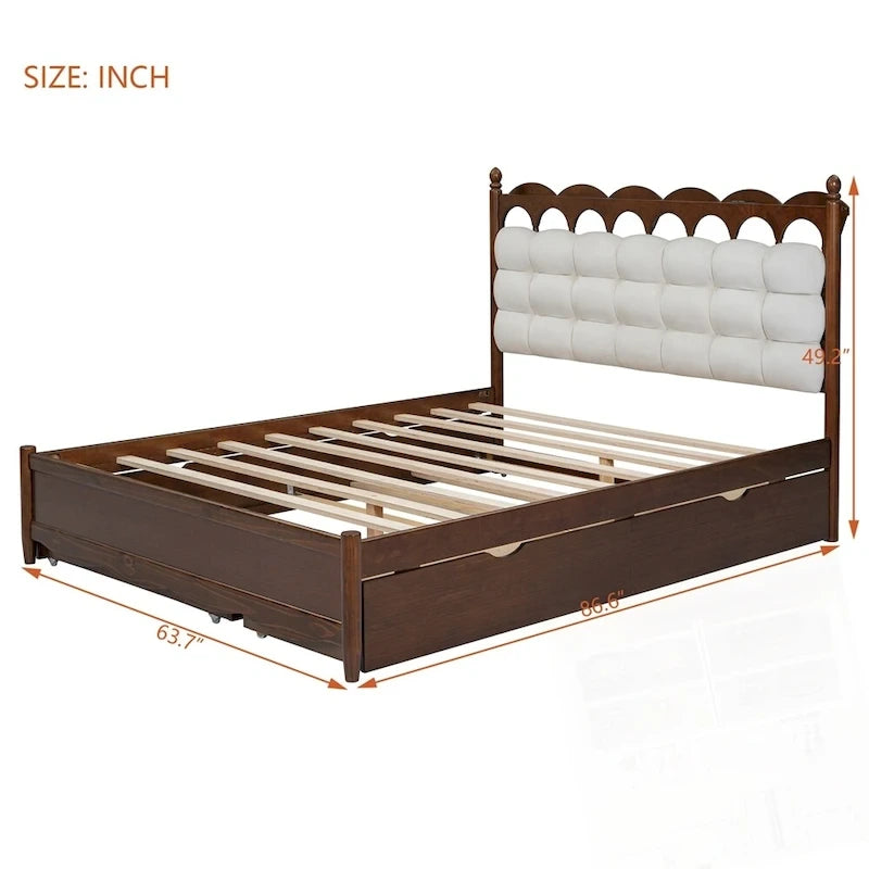 Lit Plateforme de Rangement en Bois avec 2 Grands Tiroirs et Lit Gigogne Jumeau XL