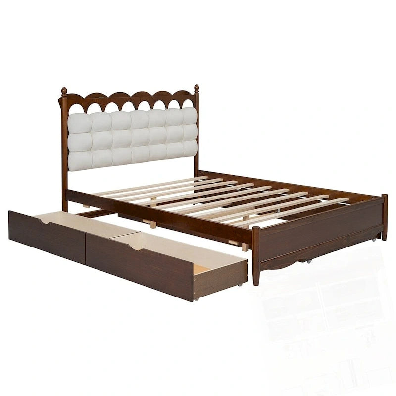 Lit Plateforme de Rangement en Bois avec 2 Grands Tiroirs et Lit Gigogne Jumeau XL