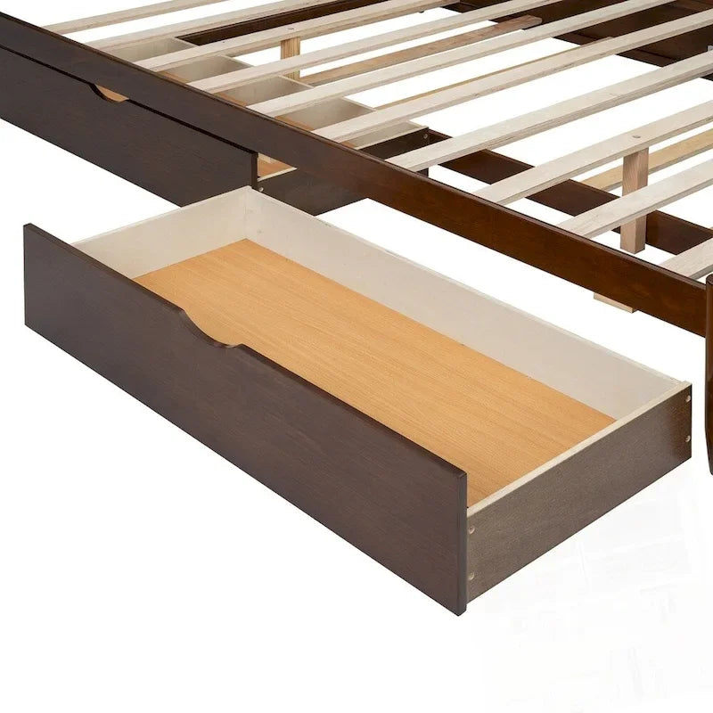 Lit Plateforme de Rangement en Bois avec 2 Grands Tiroirs et Lit Gigogne Jumeau XL