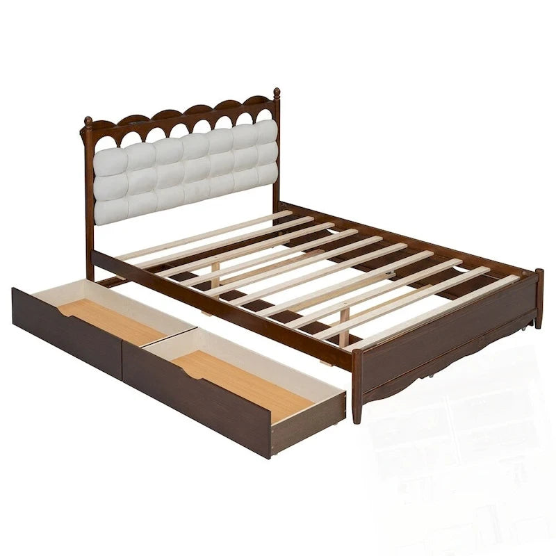 Lit Plateforme de Rangement en Bois avec 2 Grands Tiroirs et Lit Gigogne Jumeau XL