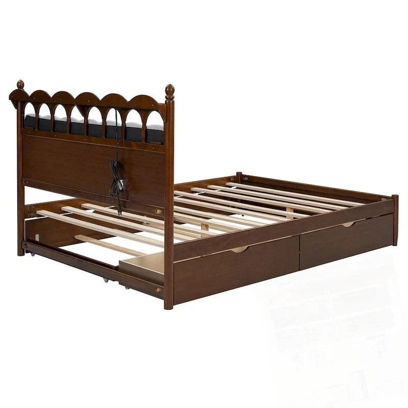 Lit Plateforme de Rangement en Bois avec 2 Grands Tiroirs et Lit Gigogne Jumeau XL