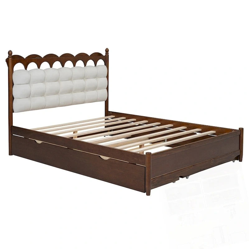 Lit Plateforme de Rangement en Bois avec 2 Grands Tiroirs et Lit Gigogne Jumeau XL