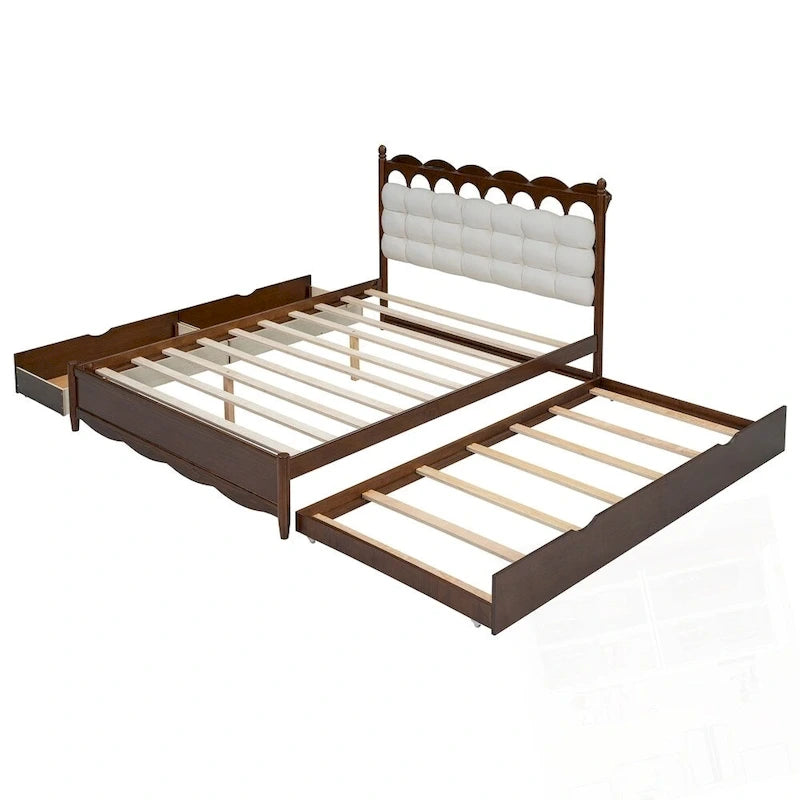 Lit Plateforme de Rangement en Bois avec 2 Grands Tiroirs et Lit Gigogne Jumeau XL