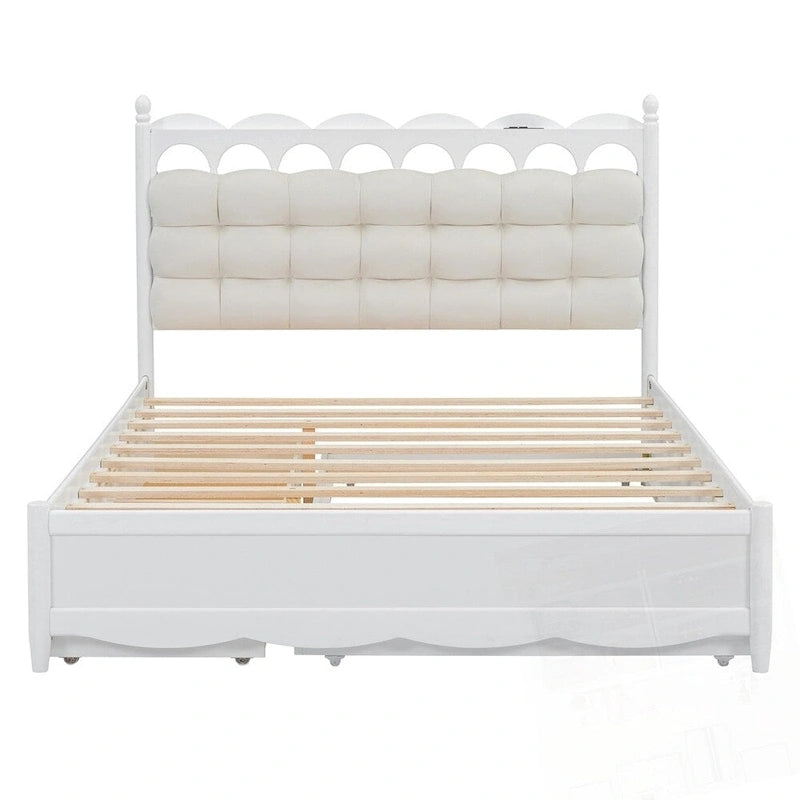Lit Plateforme de Rangement en Bois avec 2 Grands Tiroirs et Lit Gigogne Jumeau XL