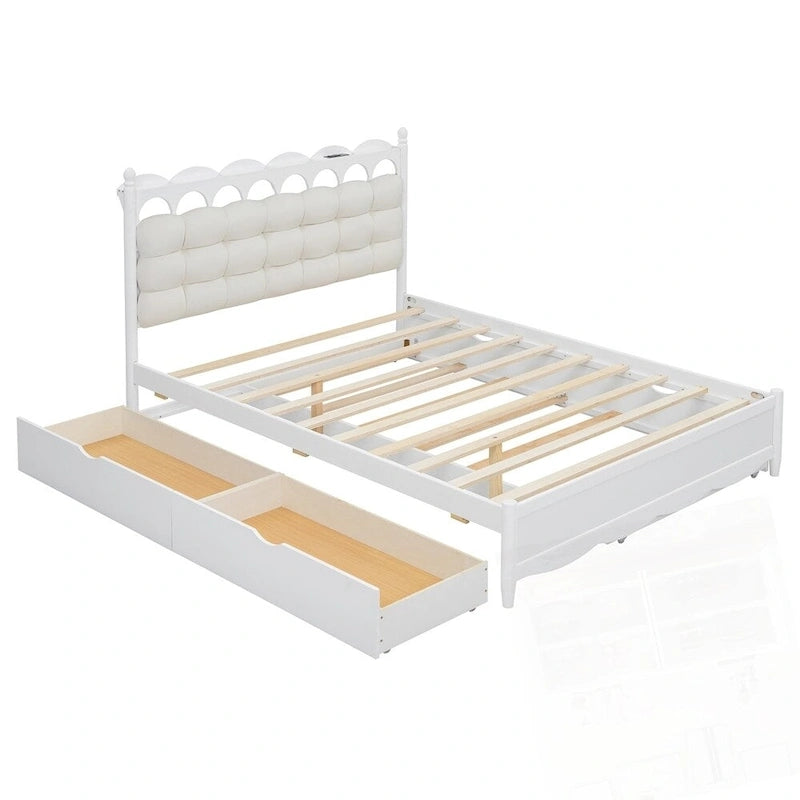Lit Plateforme de Rangement en Bois avec 2 Grands Tiroirs et Lit Gigogne Jumeau XL