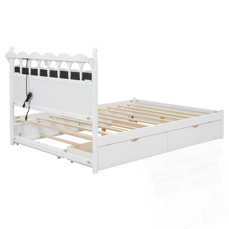 Lit Plateforme de Rangement en Bois avec 2 Grands Tiroirs et Lit Gigogne Jumeau XL