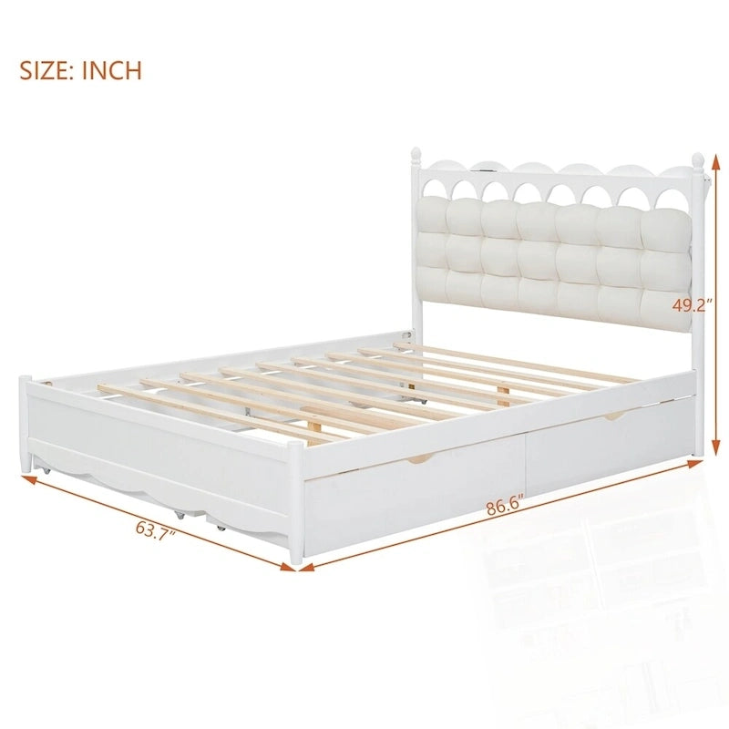 Lit Plateforme de Rangement en Bois avec 2 Grands Tiroirs et Lit Gigogne Jumeau XL
