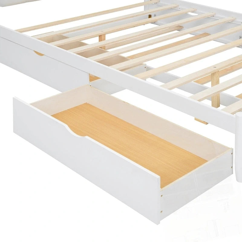Lit Plateforme de Rangement en Bois avec 2 Grands Tiroirs et Lit Gigogne Jumeau XL