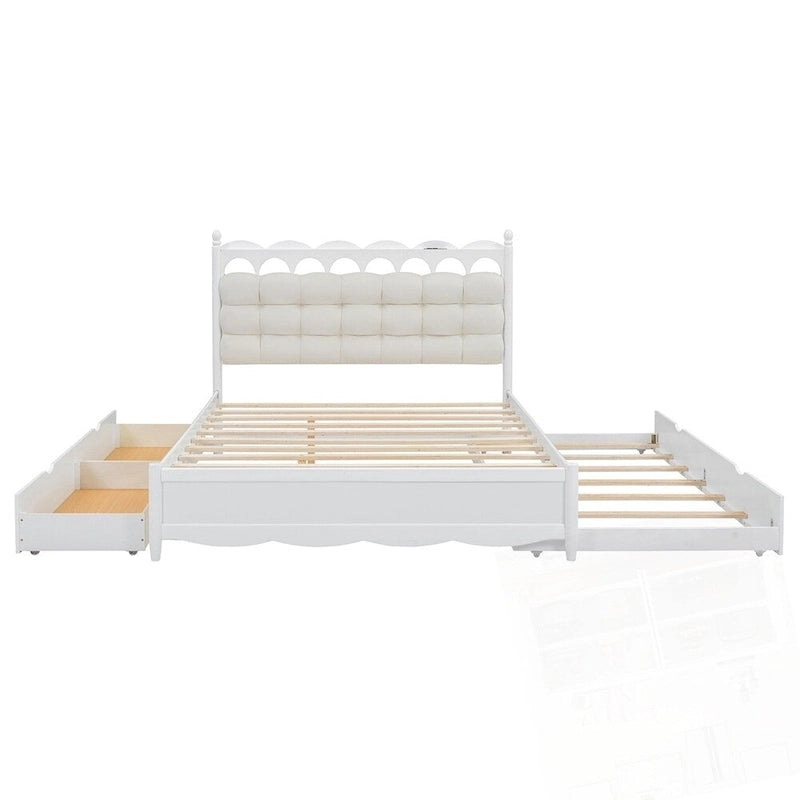 Lit Plateforme de Rangement en Bois avec 2 Grands Tiroirs et Lit Gigogne Jumeau XL