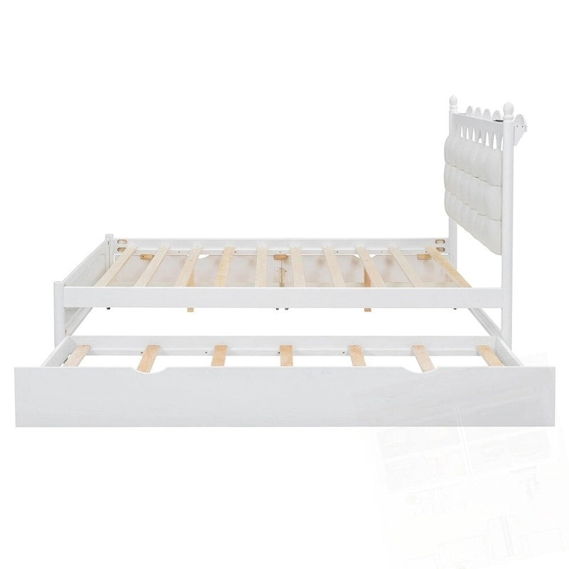 Lit Plateforme de Rangement en Bois avec 2 Grands Tiroirs et Lit Gigogne Jumeau XL