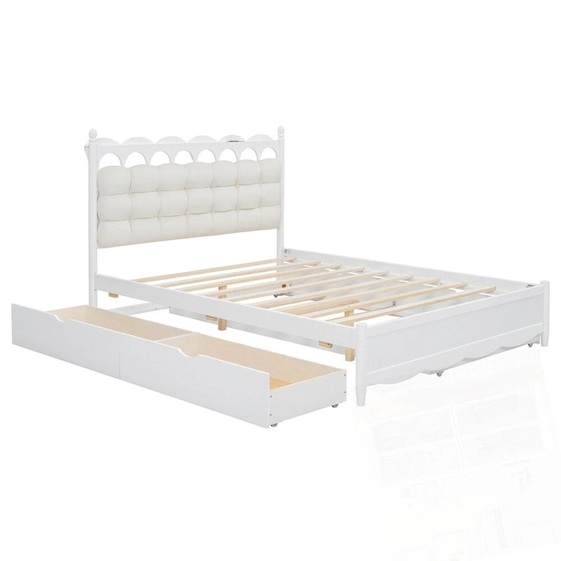 Lit Plateforme de Rangement en Bois avec 2 Grands Tiroirs et Lit Gigogne Jumeau XL