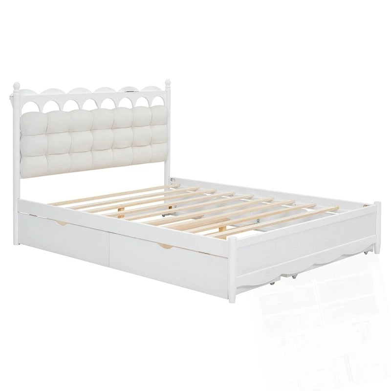 Lit Plateforme de Rangement en Bois avec 2 Grands Tiroirs et Lit Gigogne Jumeau XL