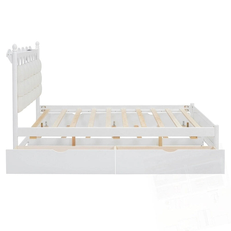 Lit Plateforme de Rangement en Bois avec 2 Grands Tiroirs et Lit Gigogne Jumeau XL