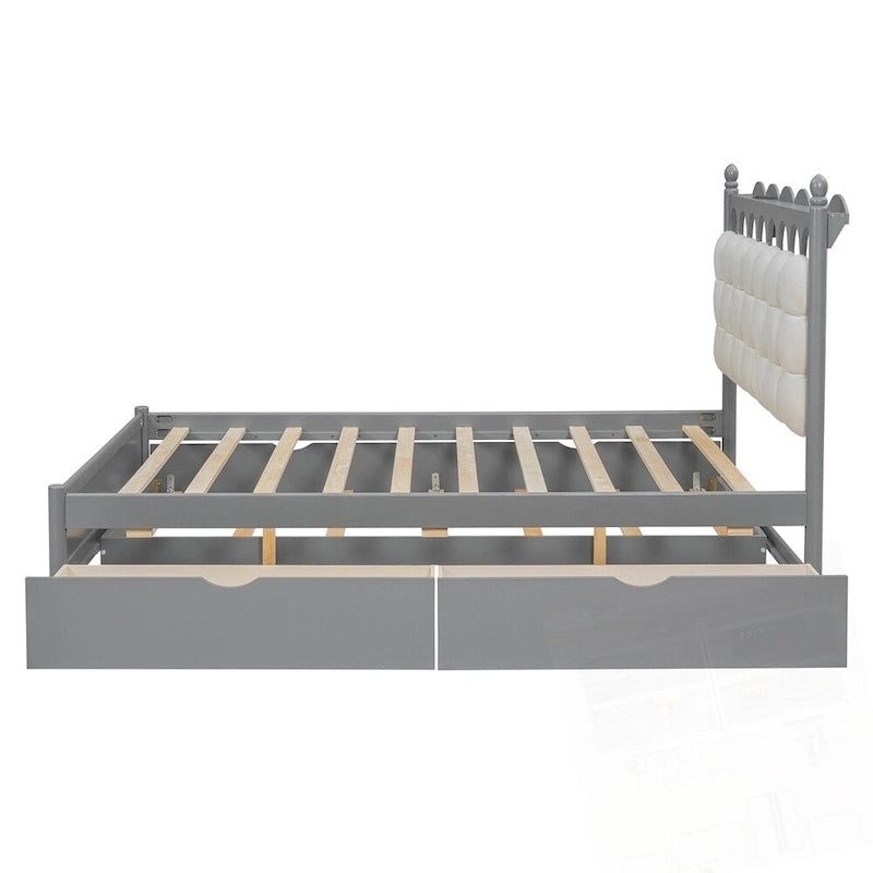 Lit Plateforme de Rangement en Bois avec 2 Grands Tiroirs et Lit Gigogne Jumeau XL