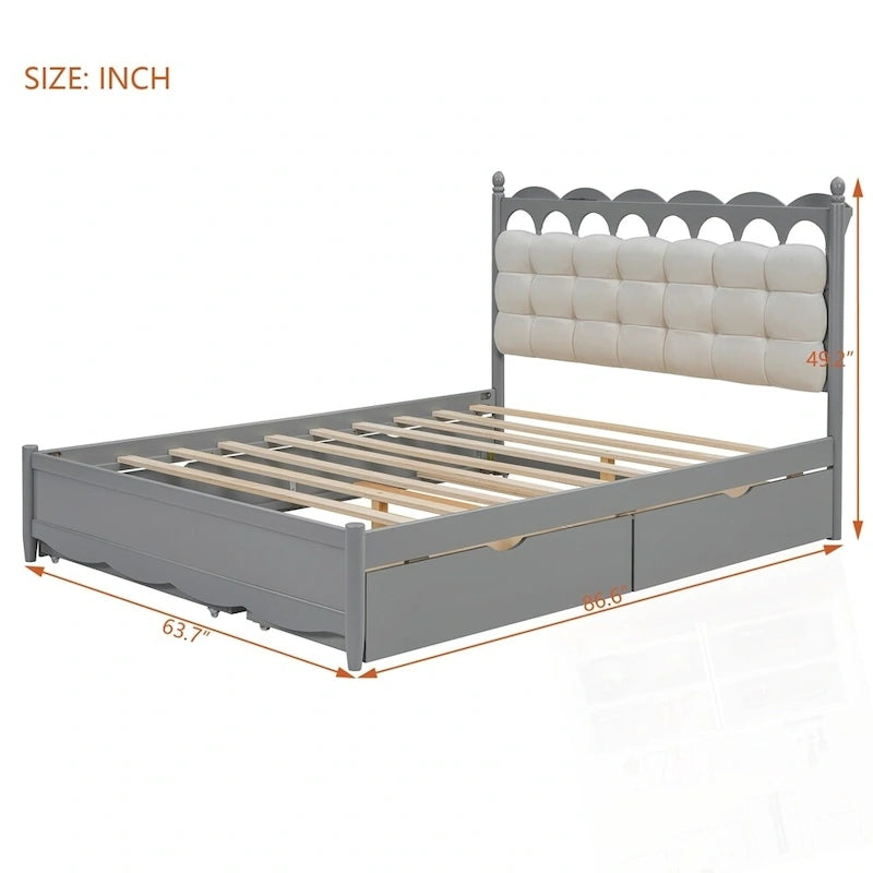 Lit Plateforme de Rangement en Bois avec 2 Grands Tiroirs et Lit Gigogne Jumeau XL