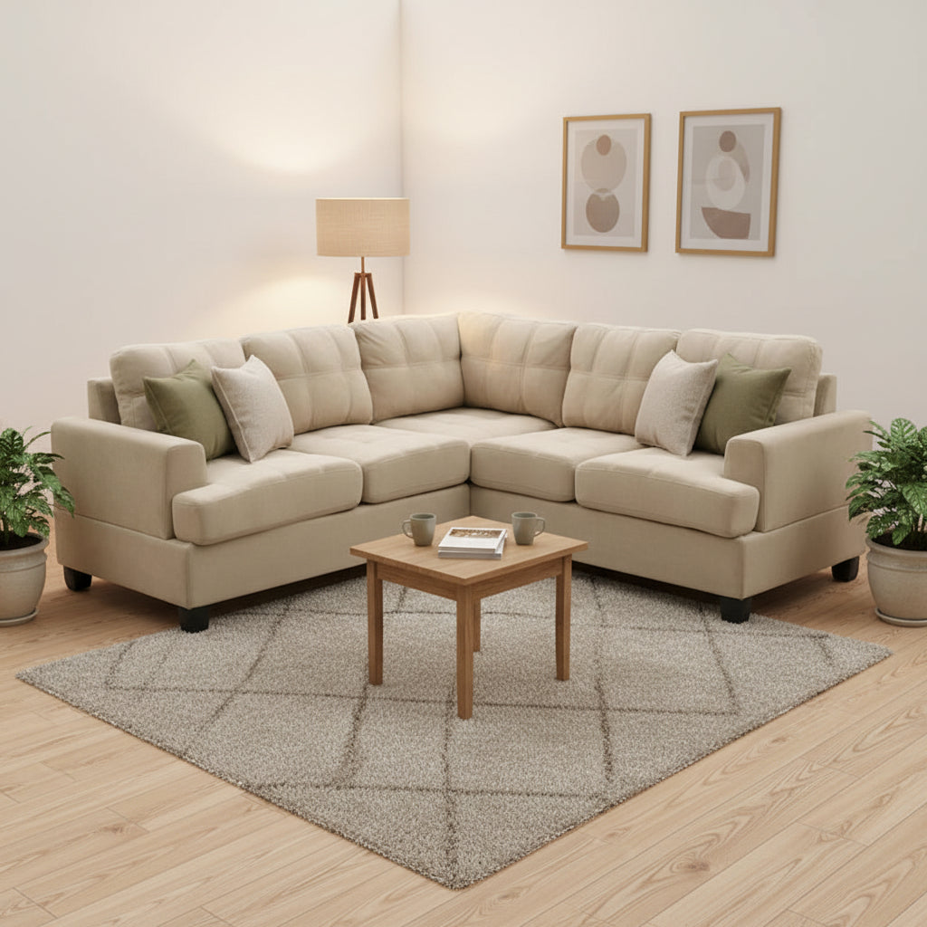 Canapé d'angle en microsuède capitonné - 80 po - Beige