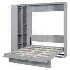 Lit escamotable mural de taille double/grand format avec petite armoire et lumières LED, Lit escamotable pliable avec étagères de rangement