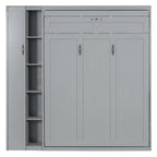 Lit escamotable mural de taille double/grand format avec petite armoire et lumières LED, Lit escamotable pliable avec étagères de rangement