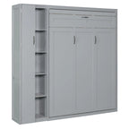 Lit escamotable mural de taille double/grand format avec petite armoire et lumières LED, Lit escamotable pliable avec étagères de rangement