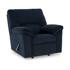 Fauteuil inclinable à bascule, accoudoirs rembourrés, velours côtelé bleu marine foncé