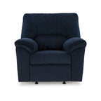 Fauteuil inclinable à bascule, accoudoirs rembourrés, velours côtelé bleu marine foncé