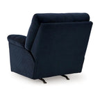 Fauteuil inclinable à bascule, accoudoirs rembourrés, velours côtelé bleu marine foncé