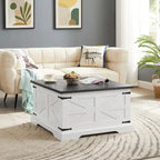Table basse de ferme carrée en bois avec grand compartiment de rangement caché, plateau relevable à charnières, pour salon