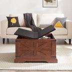Table basse de ferme carrée en bois avec grand compartiment de rangement caché, plateau relevable à charnières, pour salon