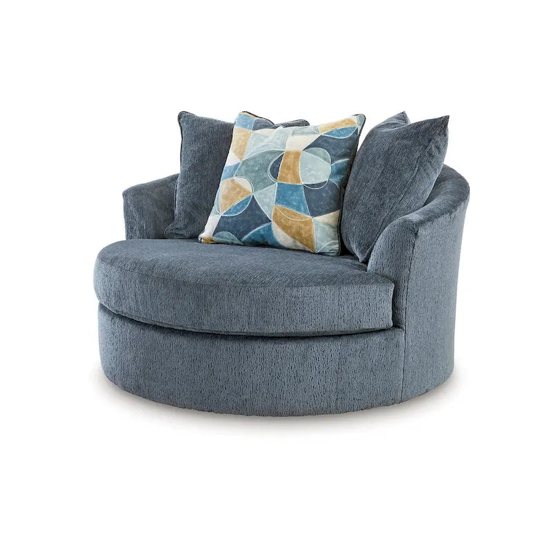 Fauteuil d'appoint oversize, 56 pouces, pivotant à 360°, 3 coussins décoratifs, bleu