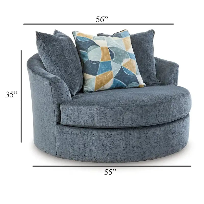 Fauteuil d'appoint oversize, 56 pouces, pivotant à 360°, 3 coussins décoratifs, bleu