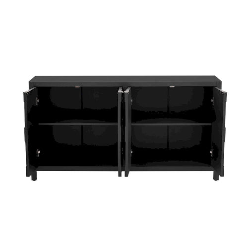 Buffet 4 portes avec portes à motif alvéolaire, meuble de rangement peint avec poignées métalliques vintage pour bureau