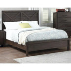 Lit grand format 1 place contemporain rustique en bois expresso, tête de lit motif X, mobilier de chambre au look unique