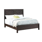 Lit grand format 1 place contemporain rustique en bois expresso, tête de lit motif X, mobilier de chambre au look unique