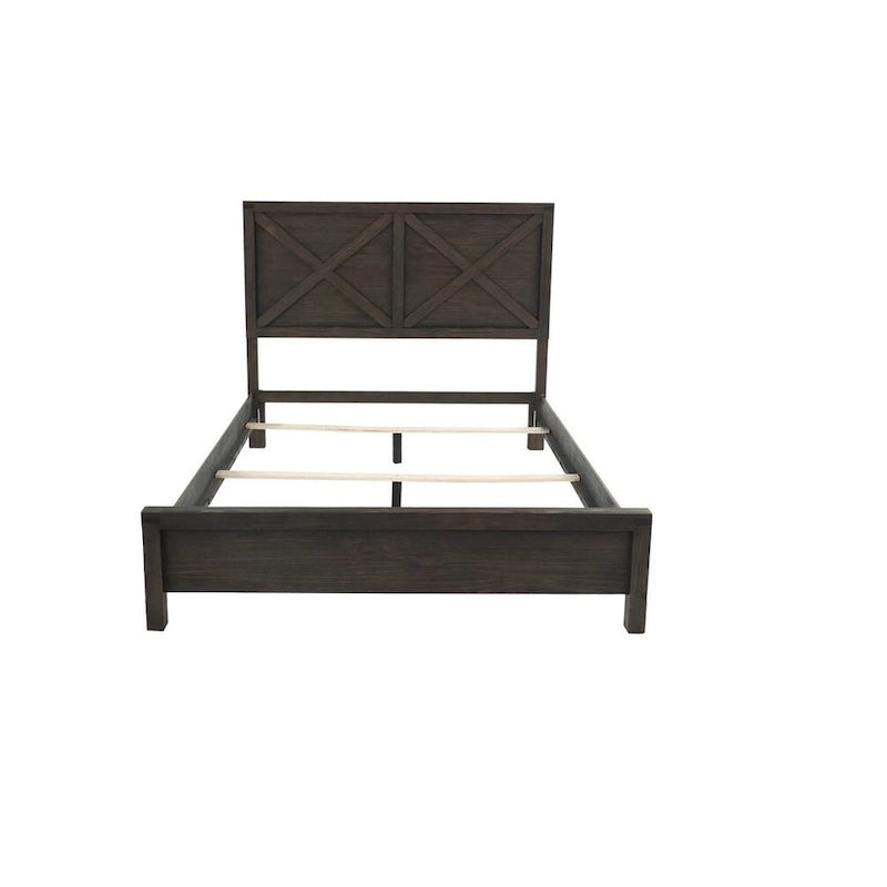 Lit grand format 1 place contemporain rustique en bois expresso, tête de lit motif X, mobilier de chambre au look unique