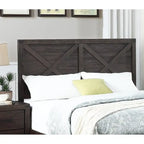 Lit grand format 1 place contemporain rustique en bois expresso, tête de lit motif X, mobilier de chambre au look unique