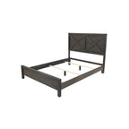 Lit grand format 1 place contemporain rustique en bois expresso, tête de lit motif X, mobilier de chambre au look unique